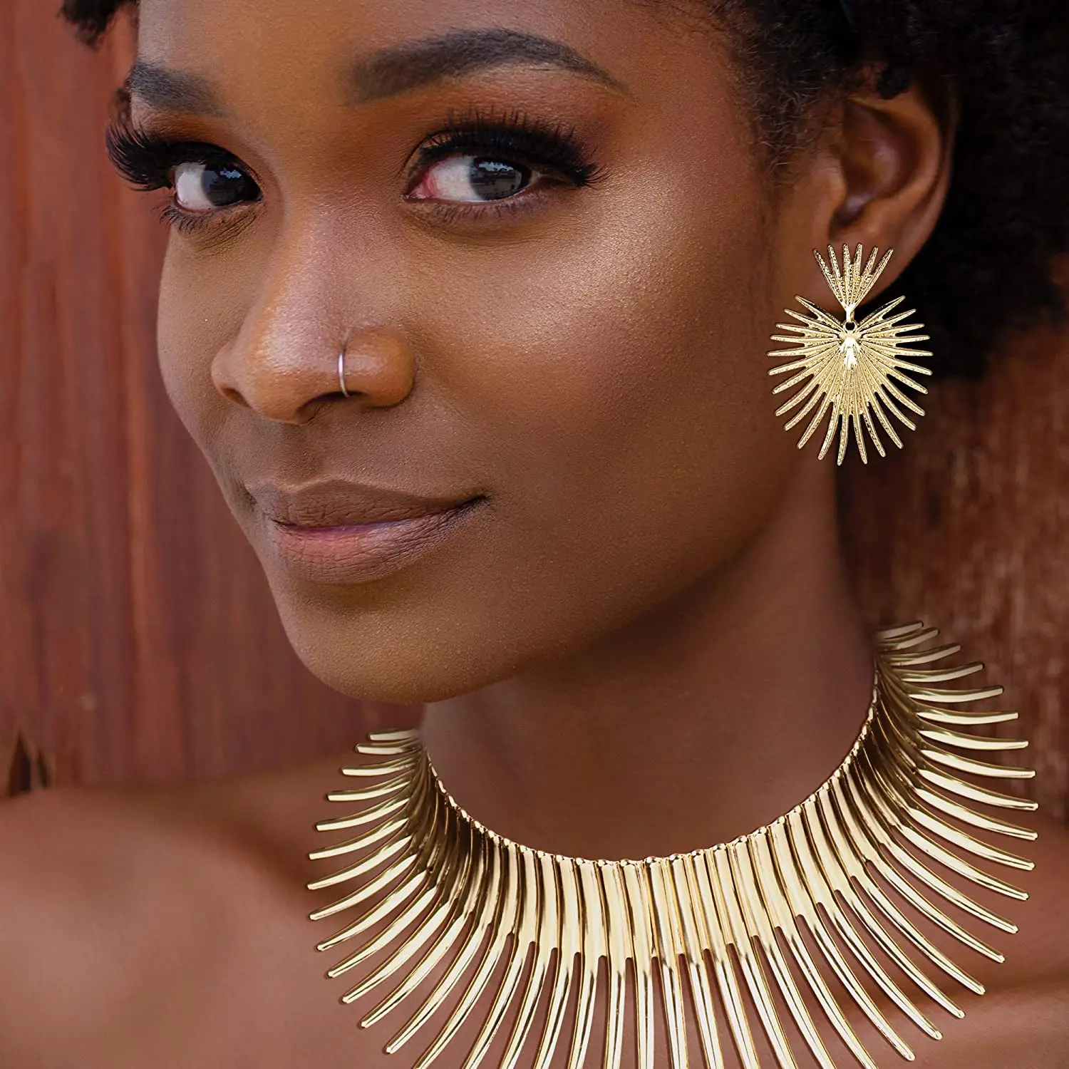 Liffly Designer Jewelry Exaggerated African Jewelry Gold Color Big Choker Necklace Earrings Set Jewelry Steampunk Party