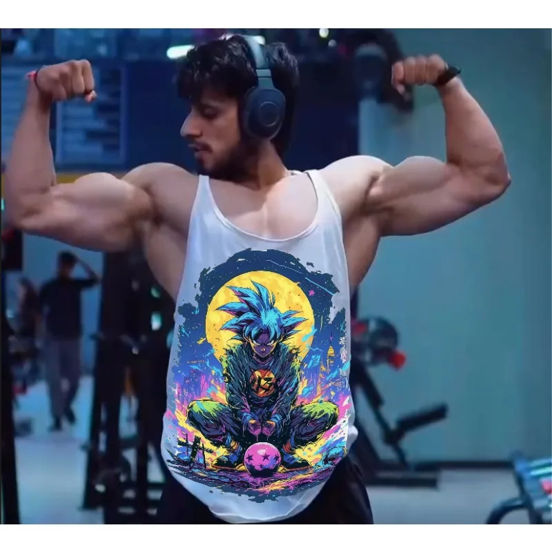 ドラゴンボール サイバーパンク スタイル メンズ ジム ベスト パーティー パーティー パーソナライズされたノースリーブ シャツ DBZ ルーズ 通気性 速乾性 タンク トップ