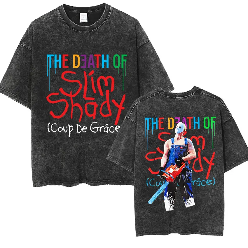 90er Rapper Eminem World Tour Musik Grafik T-Shirts Herren Coole Hip-Hop Vintage Gewaschene Oversized T-Shirts Unisex Gothic Streetwear – Detail 22