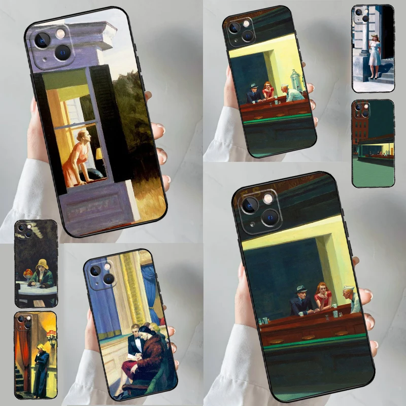 Nighthawks By Edward Hopper Phone Case For iPhone 16 15 14 11 12 Mini 13 Pro Max X XR XS Max Plus Soft Cover Shell