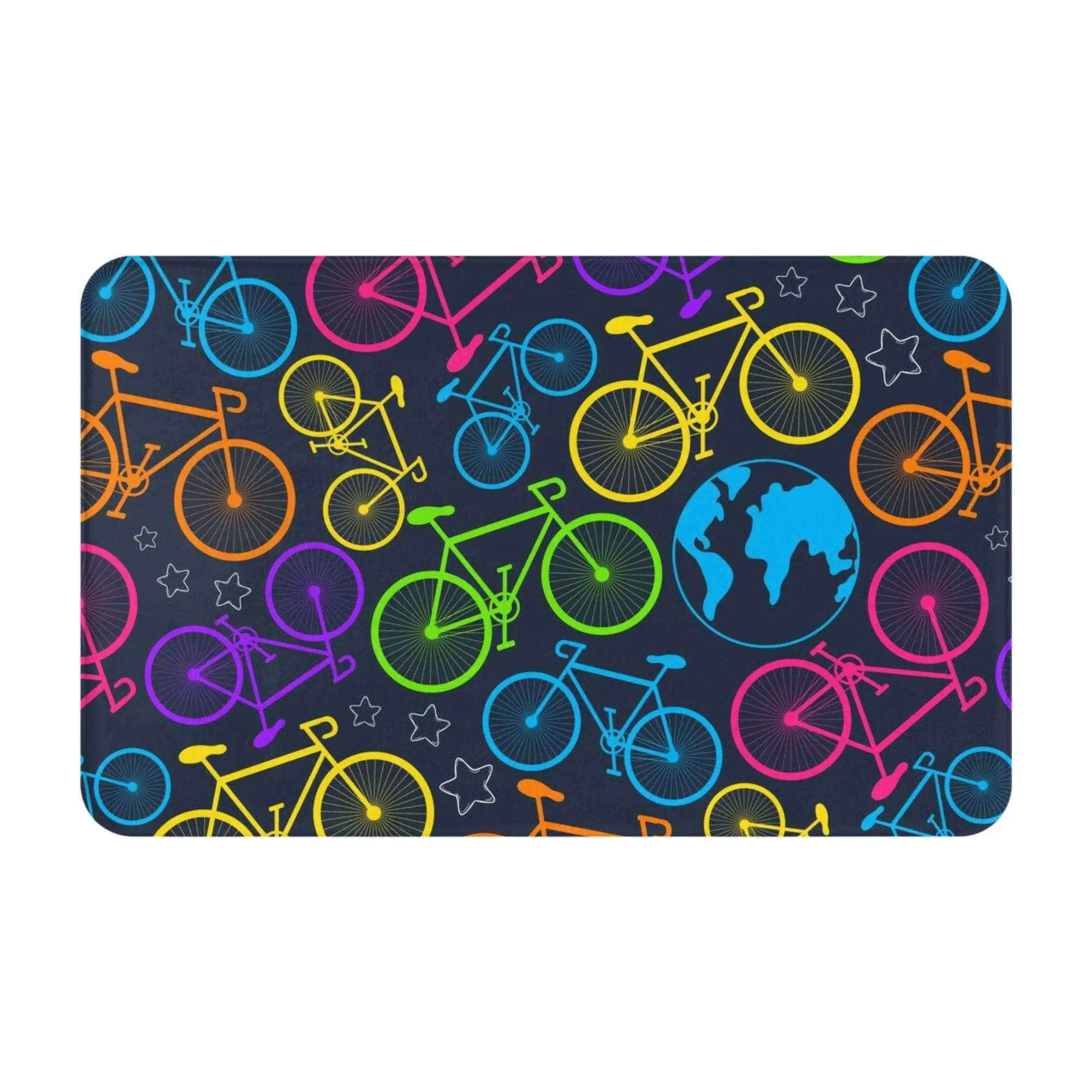 Colorful Bicycle World Map Seamless Pattern Doormat Bedroom Kitchen Mat  Outdoor Home Decor