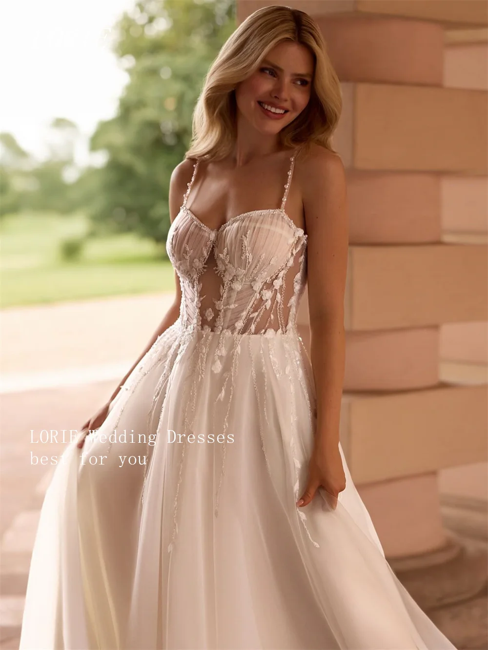 LORIE فستان زفاف فاخر من الدانتيل على شكل حرف A فساتين زفاف على شكل قلب مزين بثوب زفاف رشيق مخصص 2026 #4