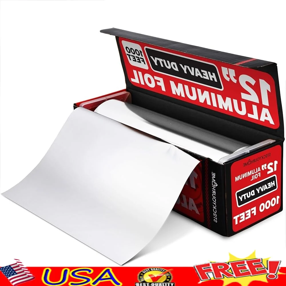 

Heavy Duty Aluminum Foil Roll 1000FT Non Stick 12In Wide Easy Tear Durable Food Storage Cooking Foil Meats and More