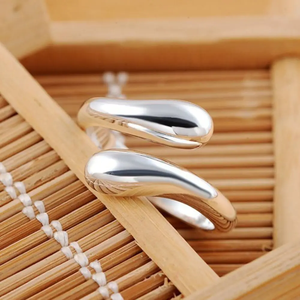 패션 조절 가능한 눈물방울 반지 925 실버 물방울 엄지 반지 유니섹스 더블 라운드 헤드 반지 여성용