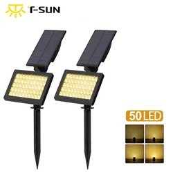 Focos solares blancos cálidos para exteriores, luz de pared de paisaje, impermeable IP65, ajustable, lámparas de decoración de jardín, 1-2 piezas, 50 LED