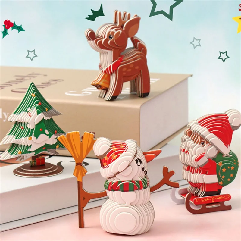 

Christmas 3D Paper Puzzle Craft Santa Claus SnowmanCardboard Models DIY Kit Collectible Display Models Gifts Children Toys