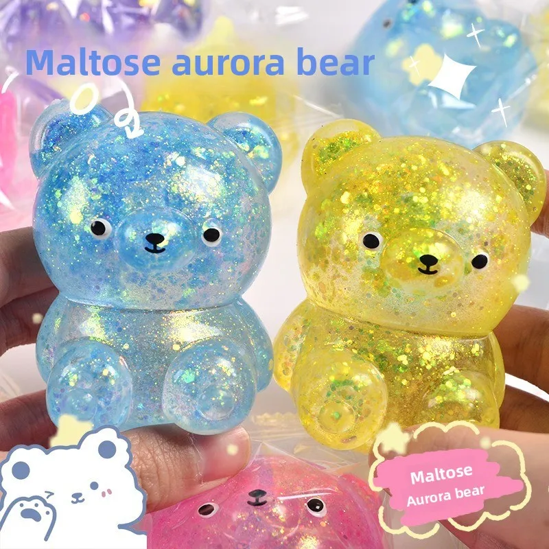 

Glitter Gummy Bear Squishy Super Soft Fidget Splat Toy Stress Relief Squeeze Bear for Anxiety Cute Animal Sensory Gift for Adult