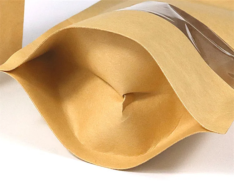 50PCS/100PCS Kraft Paper High Clear Window Ziplock Bags Resealable Powder Sugar Coffee Beans Chocolate Tea Gifts Storage Pouches