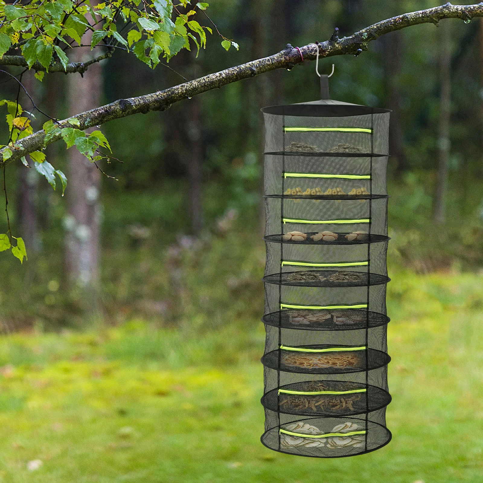 

8 Layer Folding Herb Drying Rack Fish Herbs Hanging Basket with Mesh Flowers Buds Plants Organizer Anti-mosquito Dry Net