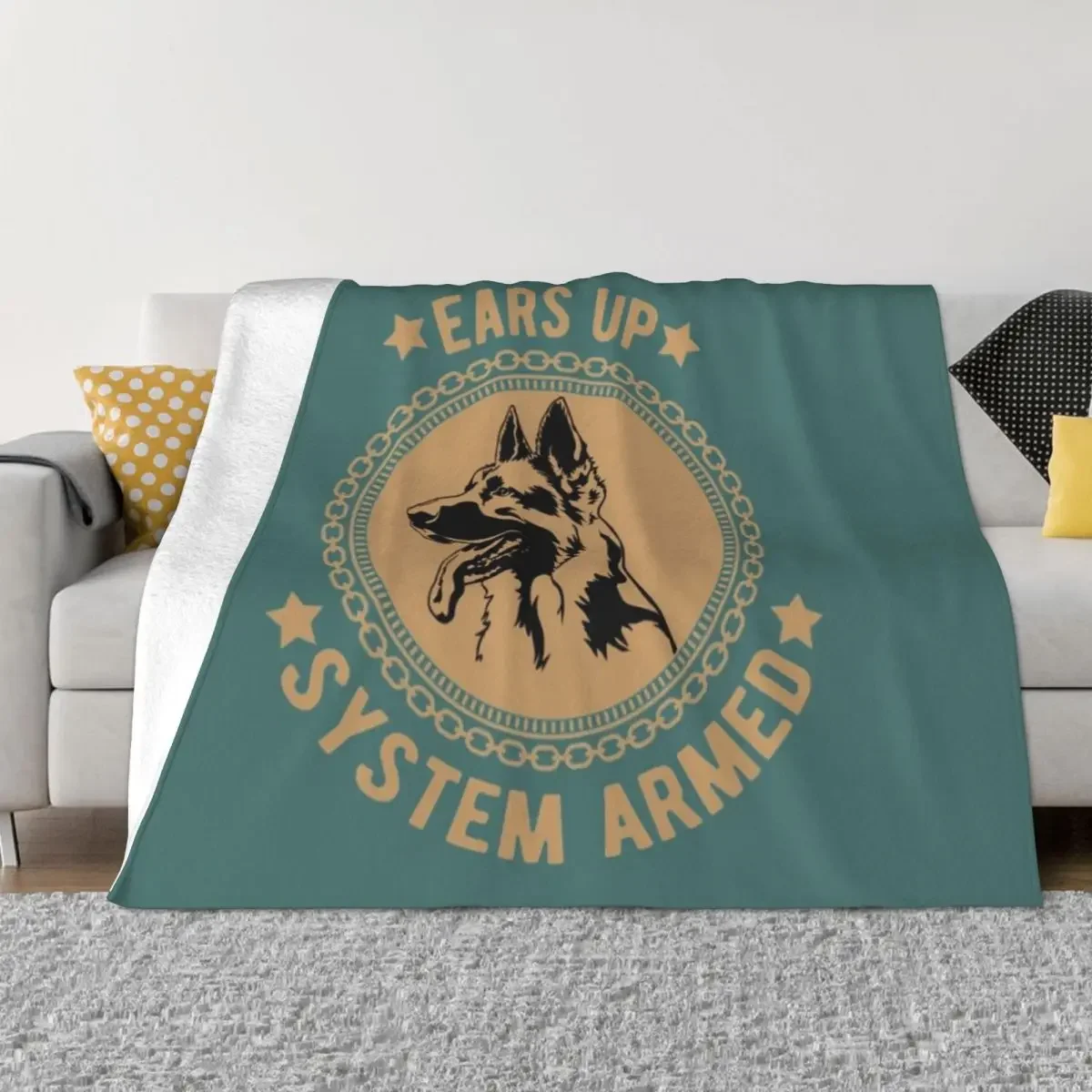 Ears Up System Armed German Shepherd Throw Blanket Decoratives Polar Blankets