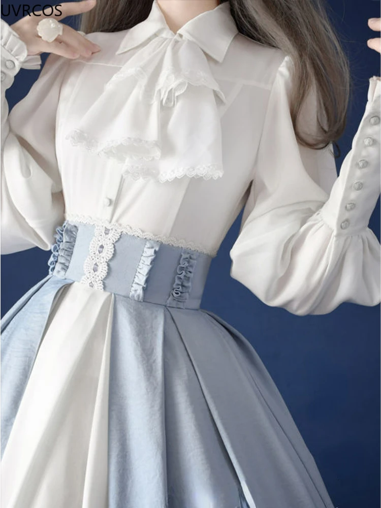 Victorian Gothic Lolita Blouses Women Japanese Style Y2k Chic Gigot Sleeve Tops Vintage Elegant Sweet Bow White Princess Shirts