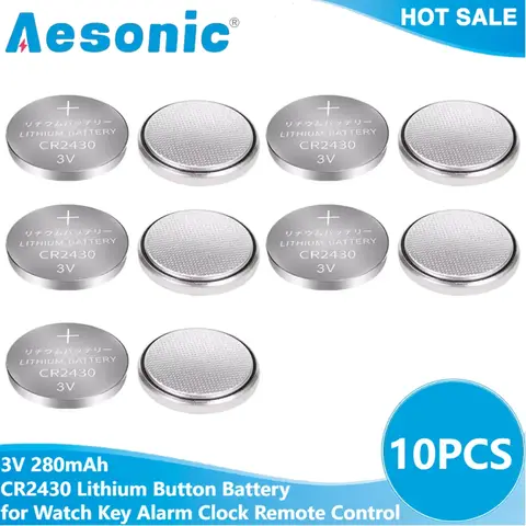 10PCS 3V 280mAh CR2430 Lithium Button Battery CR 2430 DL2430 BR2430 for Watch Key Fob Alarm Clock Remote Control Coin Cells