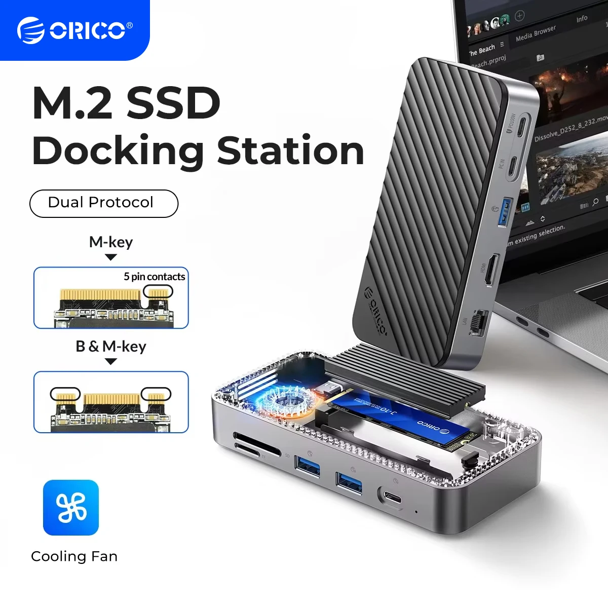 

Док-станция ORICO с двойным SSD-накопителем M.2 NVME, корпус для жесткого диска 3,5, паровая док-станция 10 в 1, HDMI, 4K60 Гц, PD100W Ethernet