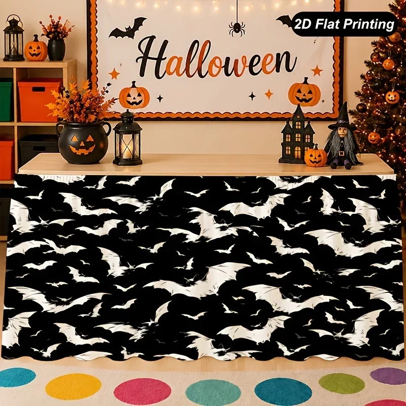 Tablecloth Set - 2D Flat Halloween Tablecloth - Black Bat Pattern Tablecloth - Suitable for Home Kitchen Decoration