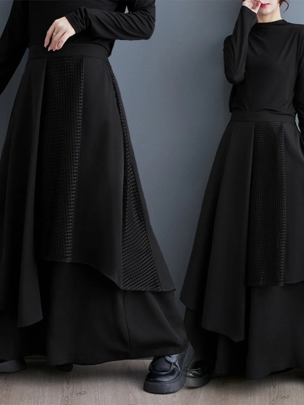 Pantalon Slim à jambes larges pour femme, jupe longue en Patchwork, taille haute, en Fiber de Polyester, pour les déplacements, automne et hiver