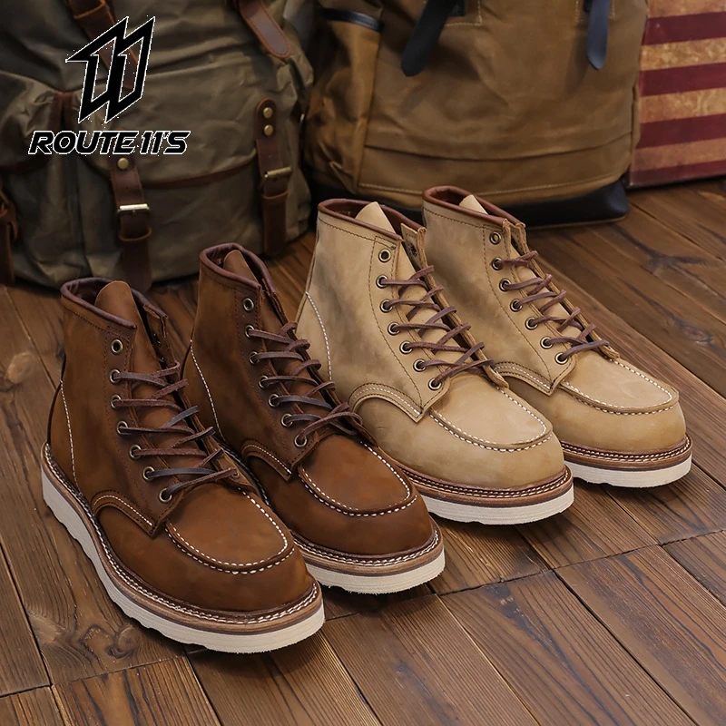 Vintage Men Motorcycle Boots Cowhide Leather Boots High Quality Cow Leather Shoes Desert Boots Work Motorcycle Sneakers EU 35-44