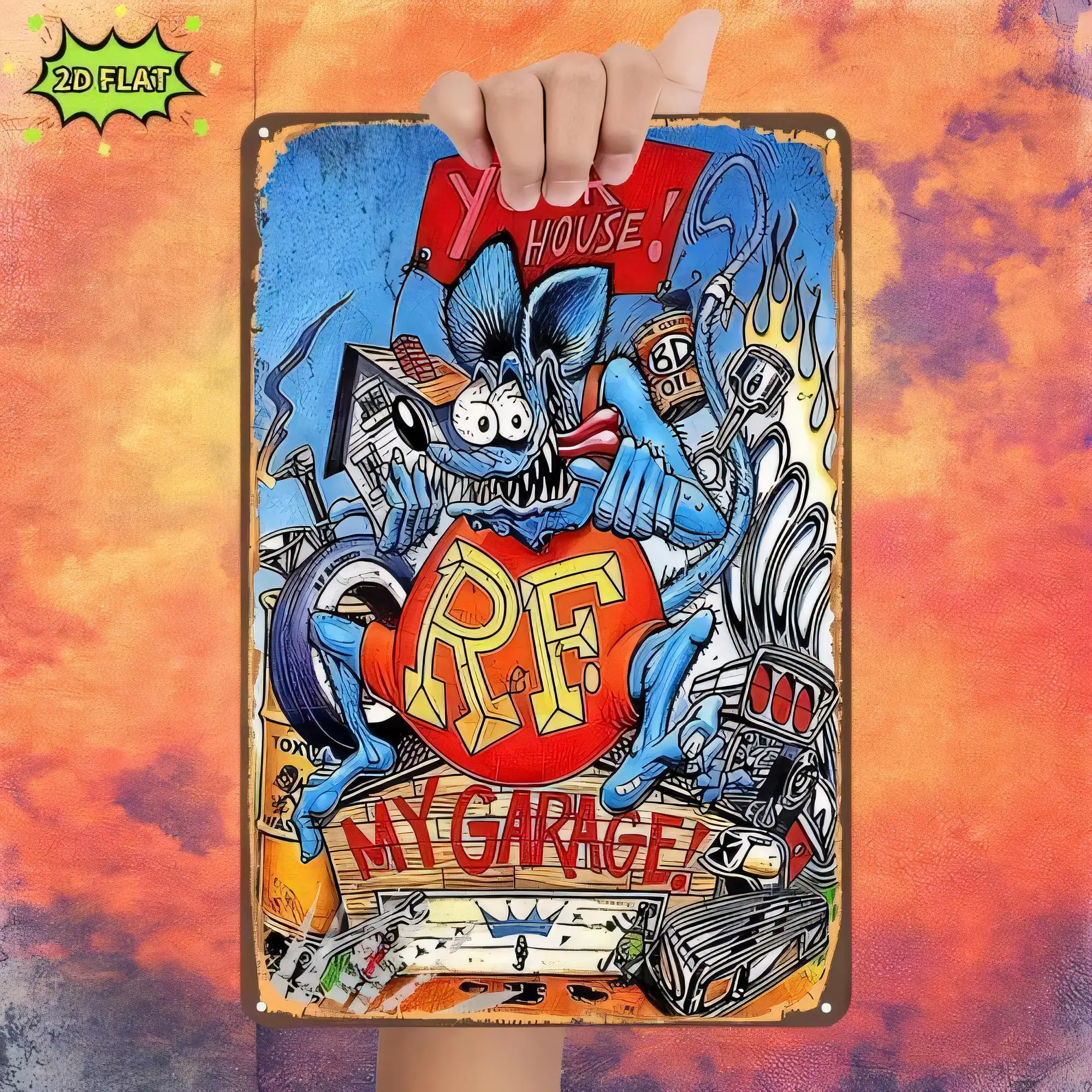 Tin Sign House Roof Cat Cartoon Graffiti Vibes Metal Wall Art  Vintage Rustic Poster for Garage Bar Man Cave Home Decor Funny Al