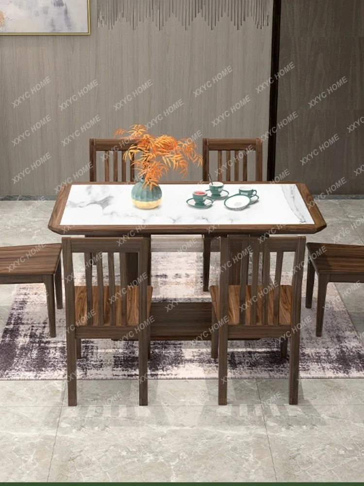 Modern minimalist all-solid wood rock slab household rectangular walnut dining table