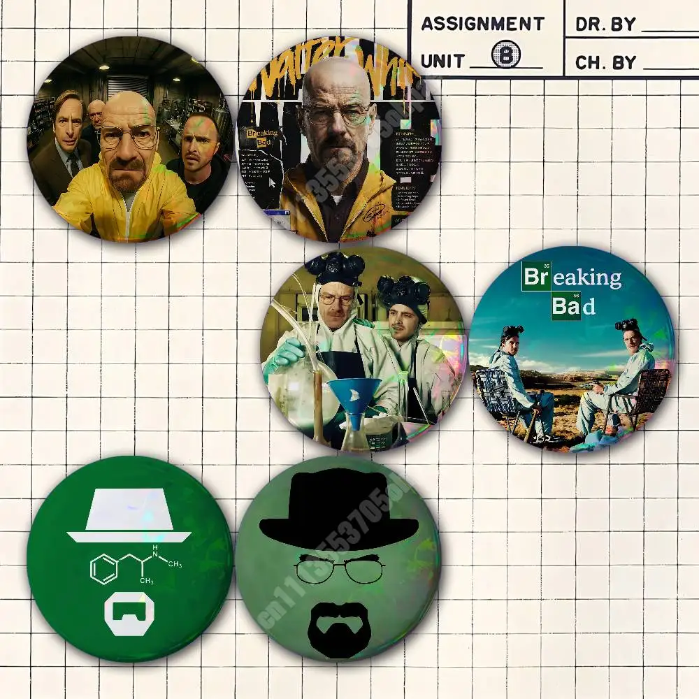 B-Breaking B-Bad Walter Heisenberg White Button Badge 2PC Sets for Bags & Clothes & Accessories Metal Pin Stylish Decoration