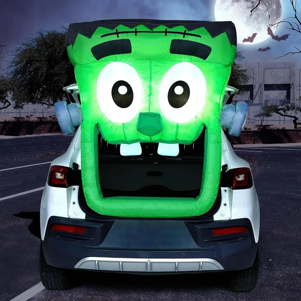 4.3 FT Green Zombie Halloween Inflatable Outdoor Decorations Trunk Or Treat Car Decoration Blow Ups with Built-in LEDs for Car Decor, Halloween Yard Decor