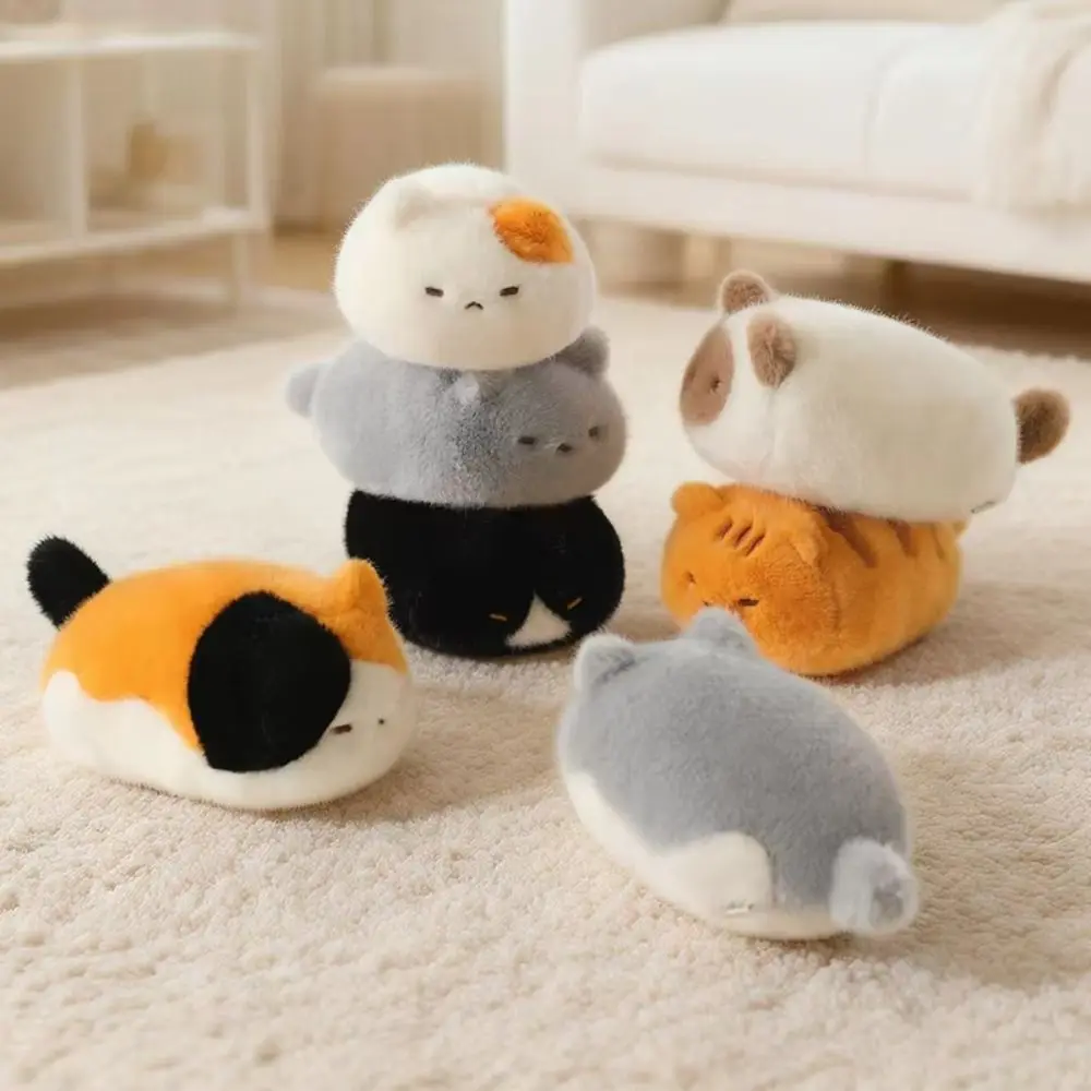 Cartoon Round Drum Cat Plush Toy Fluffy Soft Round Small Bean Bag Plush Doll Kitten Adorable Calico Cat Plush Wrist