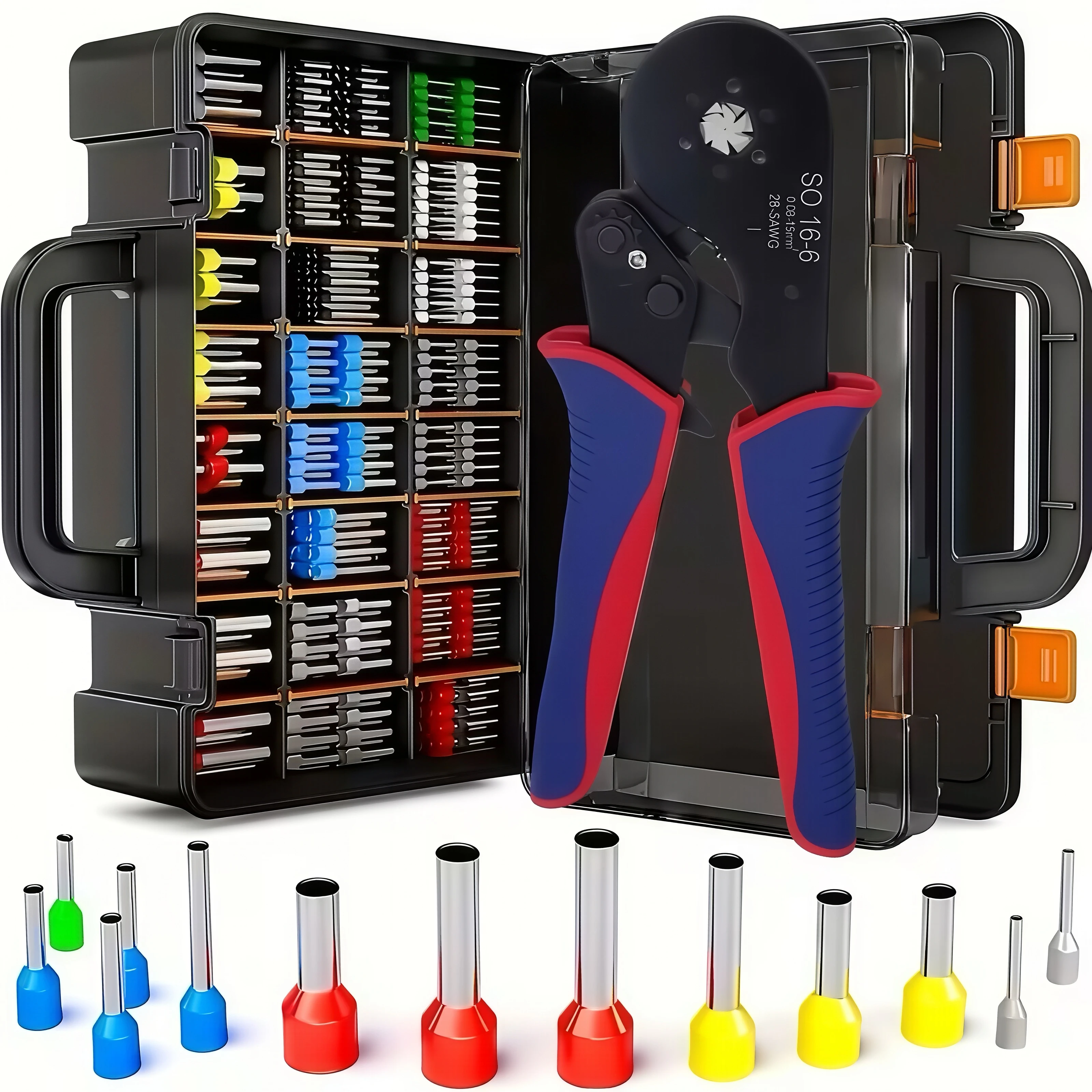 

Набор обжимных инструментов Hsc10 16-6, 2284 предмета, для различных типов клемм, шестигранные обжимные клещи, подходит для 0. Соединители для кабеля с ПВХ-изоляцией 08-16 мм²/AWG30-5, обжимные аксессуары, включает трубчатые клеммы 2120 VE в 16 размерах (