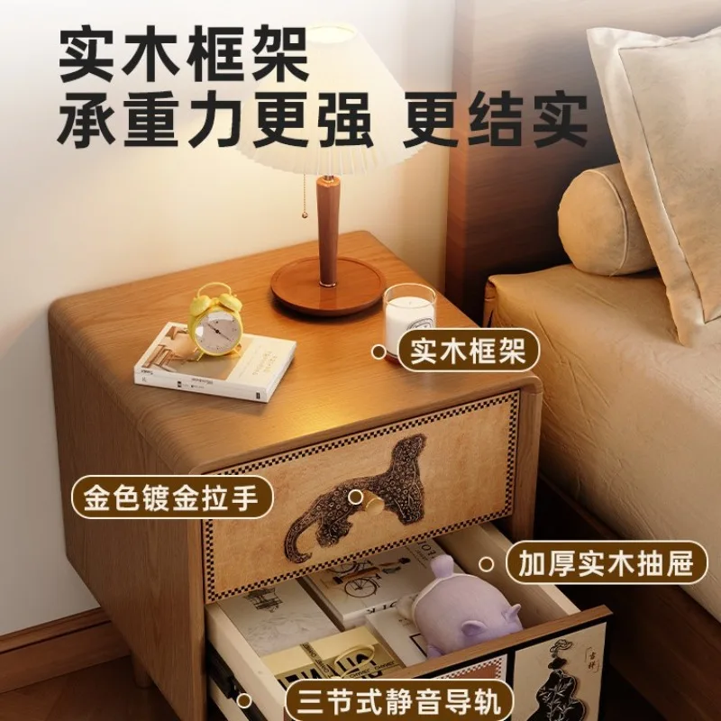 Meja samping tempat tidur kayu solid bergaya abad pertengahan, desain niche untuk kamar tidur rumah tangga, lemari penyimpanan, loker kayu walnut populer tahun 2025