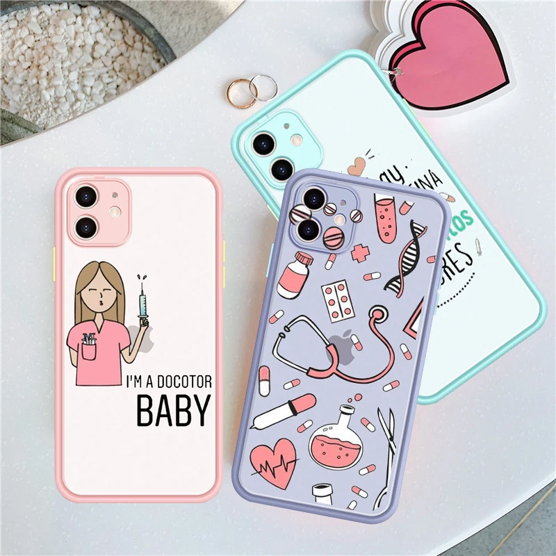 

Cartoon Medicine Doctor Nurse Phone Case for iPhone 11 12 13 Pro Max X XR XS 7 8 Plus SE22 Shockproof Clear Cover Matte Coque