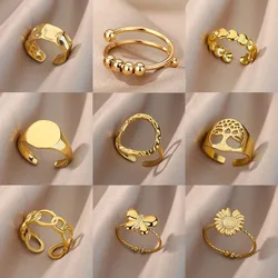 Bagues ouvertes creuses irrégulières pour femmes, acier inoxydable, document doré, bague géométrique, mode, fête simple, cadeau de bijoux de Noël