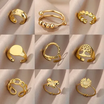 Anelli di apertura cavi irregolari per le donne Anello geometrico color oro in acciaio inossidabile Moda semplice regalo di gioielli natalizi per feste