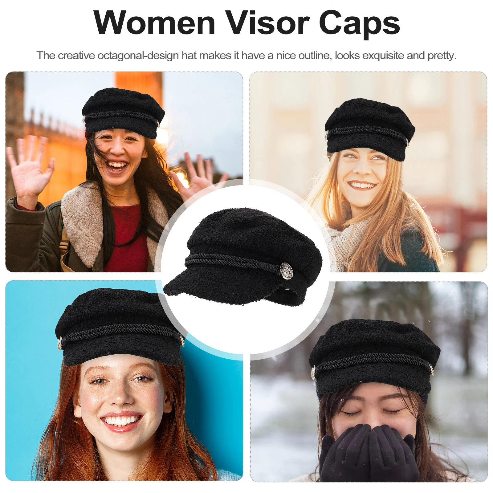 

1Pcs Octagonal Lambwool Hat for Women Warm Winter Cap Fashionable Daily Wear Hat Soft Comfortable All-Match Accessory