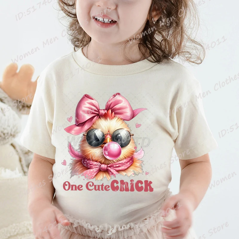 

Funny Easter Day One Cute Chick Pattern Tee Shirt Fashion Children Girls T-shirt Summer Short Sleeve Casual T-Shirt Creative Top