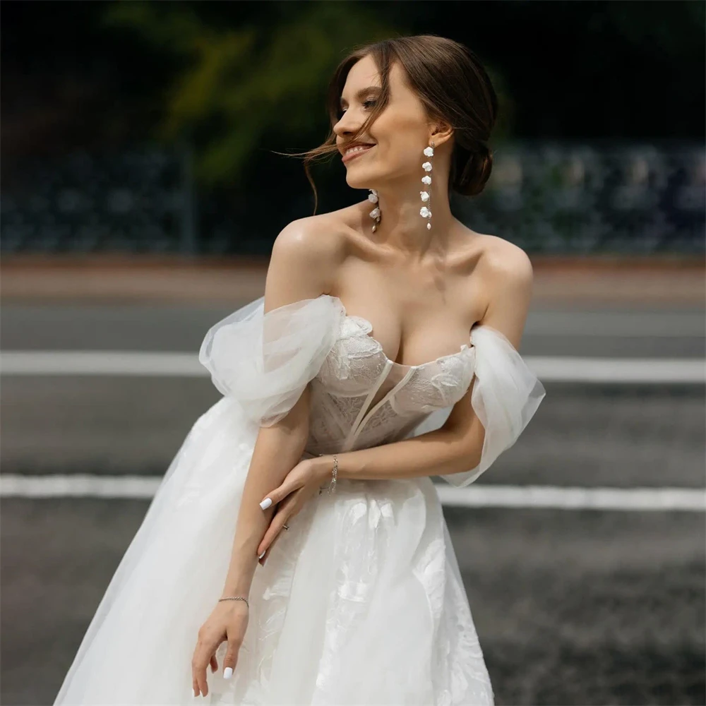 Robe de mariée en tulle avec appliques en dentelle, chérie initiée, belle robe de mariée, belle robe de patients, dos en ligne A, élégante, sites magnifiques