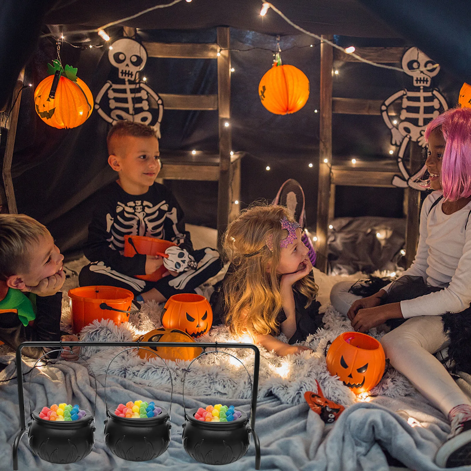 

1 set 1 Set Of Candy Bucket Plastic Metal Lightweight Portable Storage For Treats Party Favors Decor Gift Halloween