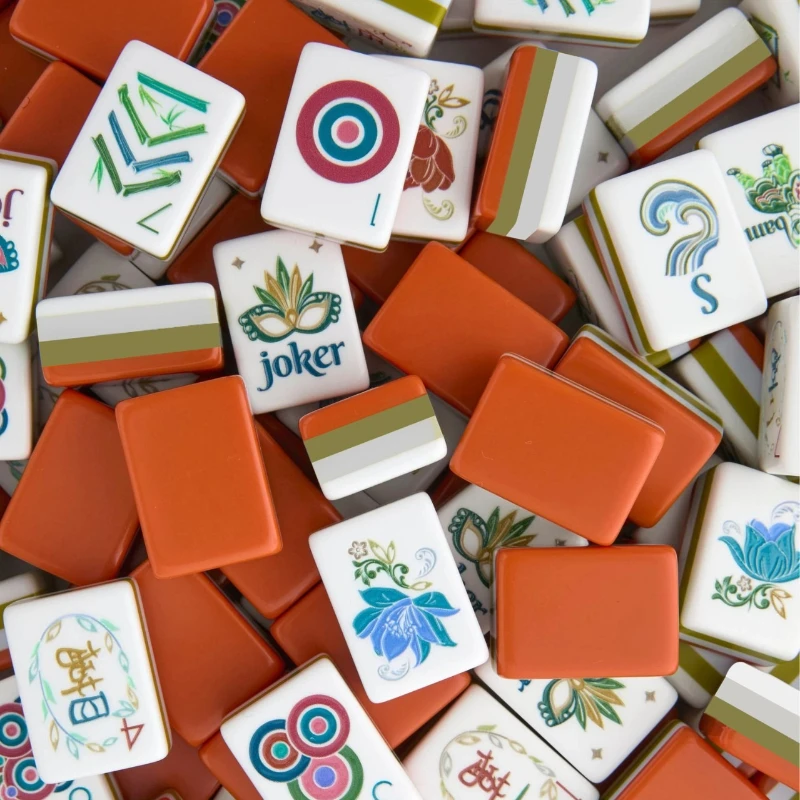Portable American Mahjong Game Set 160pcs Orange 4-Layer Acrylic Mah Jongg Tiles Adult Indoor Travel USA Mahjong Board Games