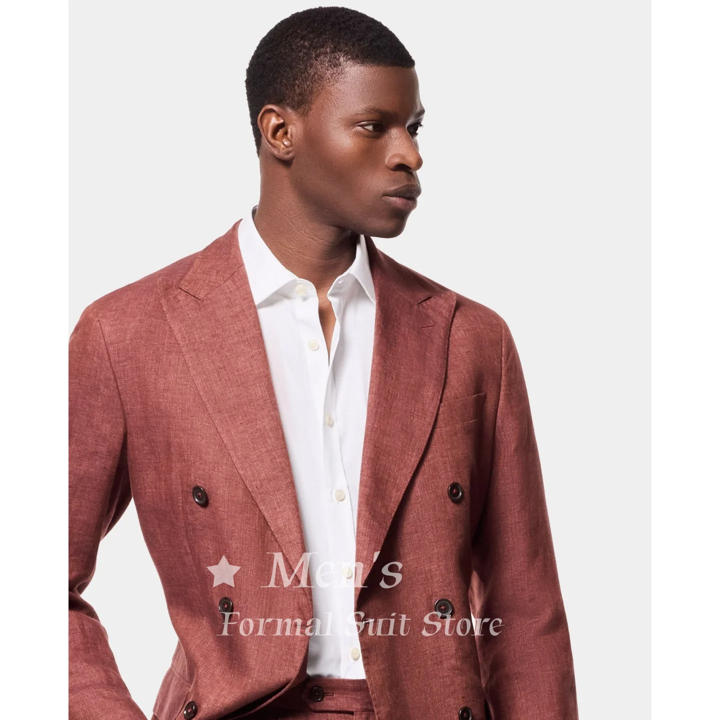 

Rust Lined 2-Piece Suit Double Breasted Linen Blend Jacket Pants for Summer Business Peak Lapel Wedding Groom Party Customized