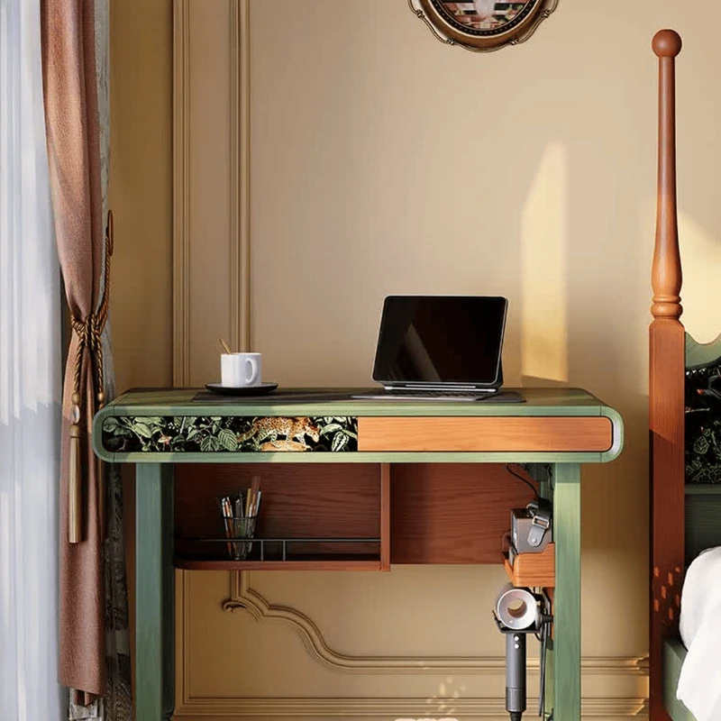 Wooden desk French retro computer desk integrated study table multi-functional medium and ancient style hole board writing desk