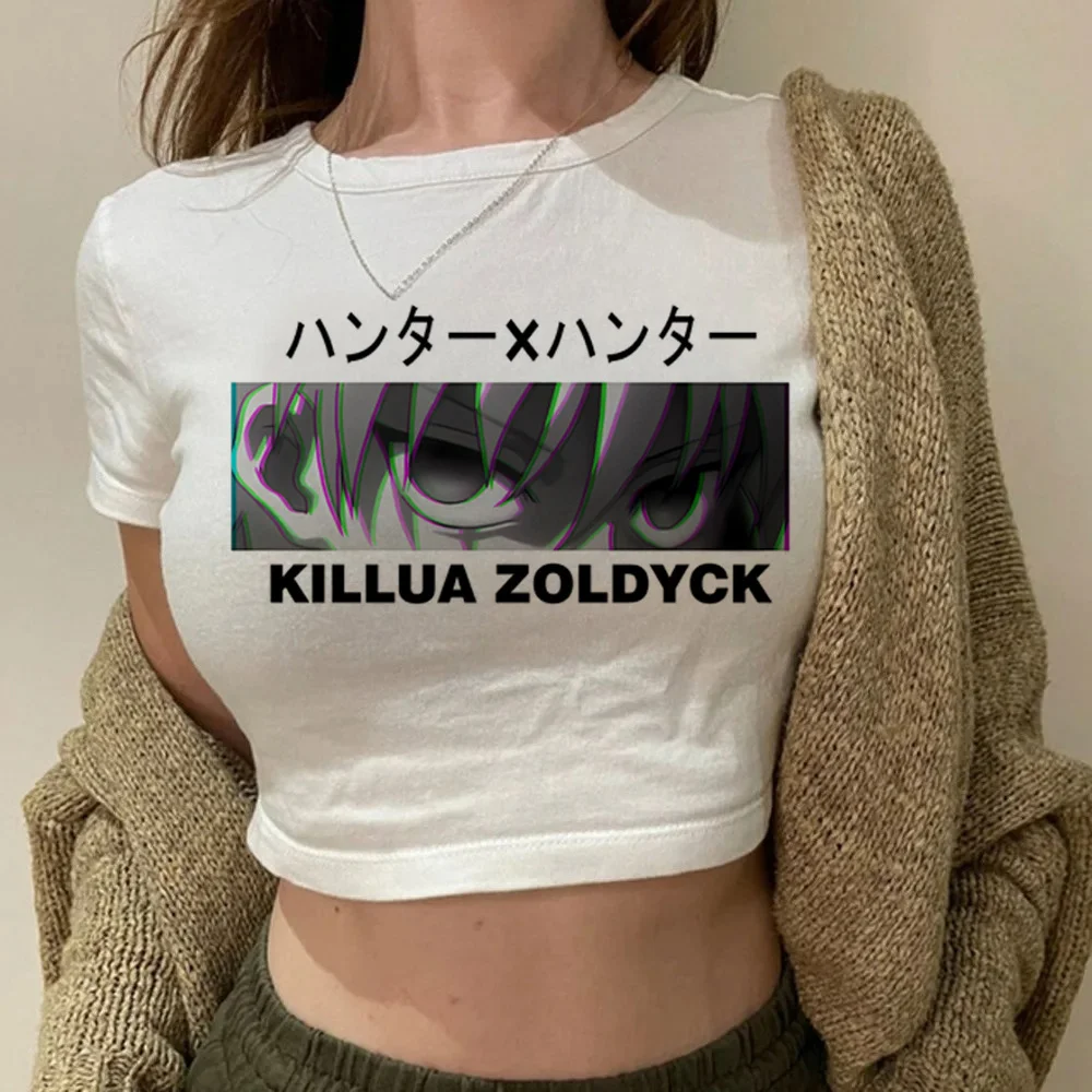 Killua Hunter x Hunter Hisoka cropped top ladies kawaii cheap jojifuku harajuku t-shirt gyaru jojifuku vintage scene  dollette