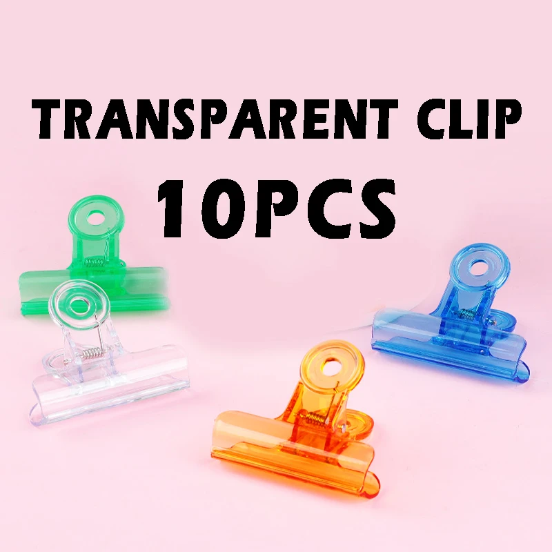 10pcs Transparent Clip Color Strong Bill Stationery Materials Fixed Round Head Clip Organizer Office Supplies School Supplies