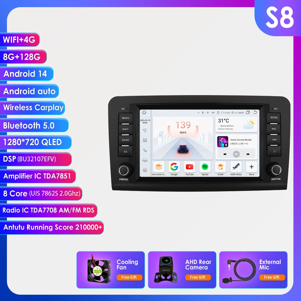 Hizpo 8 Inch Autoradio Speler Multimedia Voor Mercedes Benz M-Klasse W164 Gl-Klasse X164 Ml Gl320 Stereo Gps Navigatie Carplay Dsp