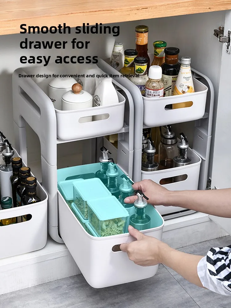 Kitchen Storage Rack Spice Oil Salt Vinegar Organizer Shelf Upper Lower Layer Countertop  Small Cart for Household Use