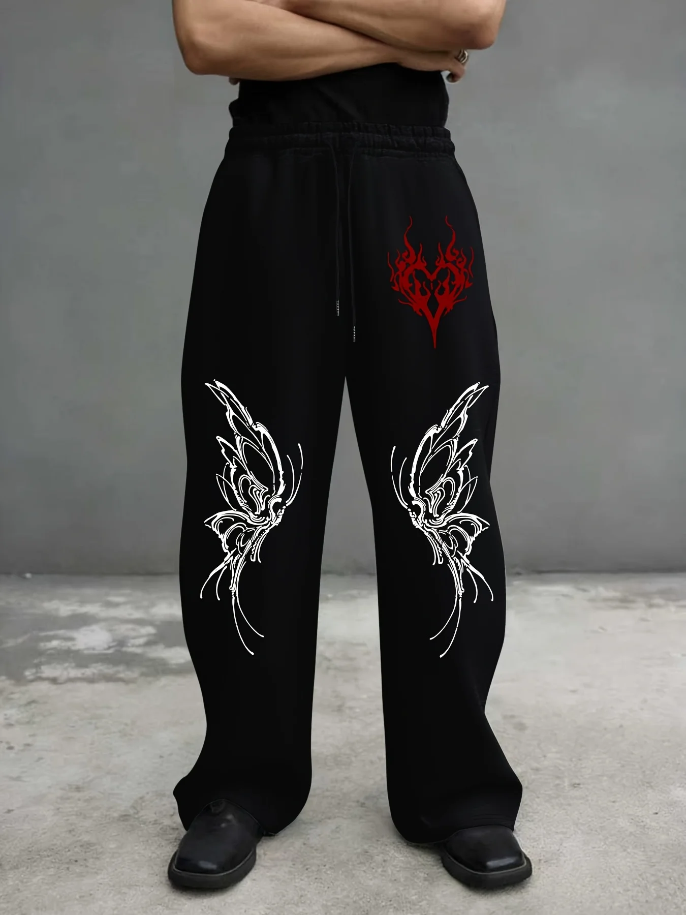 Unisex Street Subculture Straight Leg Sweatpants Thorn Heart Butterfly Graphic Print Loose Comfort All-match Daily Fashion S-3XL