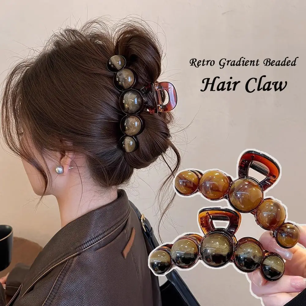 Fashion Gradient Beaded Hair Claw 11cm Geometric Plastic Hairpin Retro Hair Clip Women's Hair Accessories