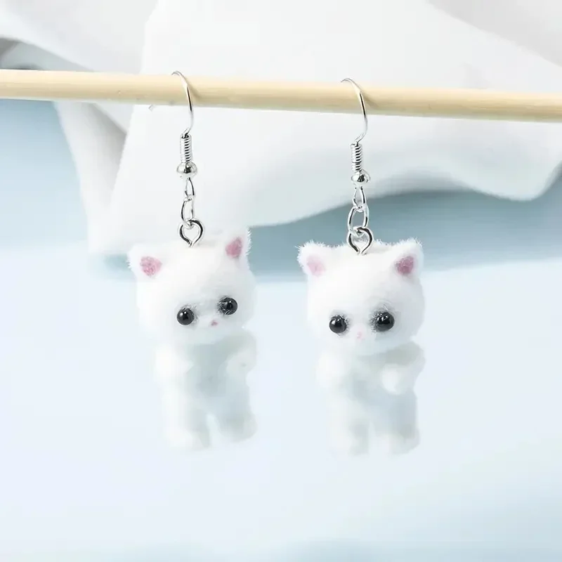 Cute Resin Flocked 3D Cat Earrings,Cartoon Animal Earrings,Holiday Party Gift