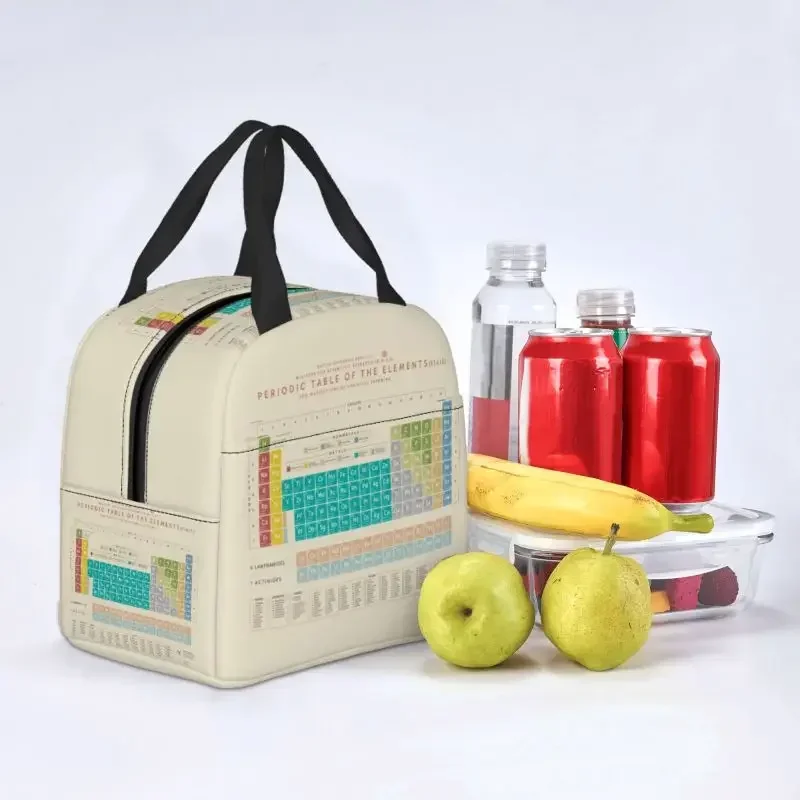 Elements Periodic Table Thermal Insulated Lunch Bag Science Chemistry Chemical Portable Tote for School Storage Food Box