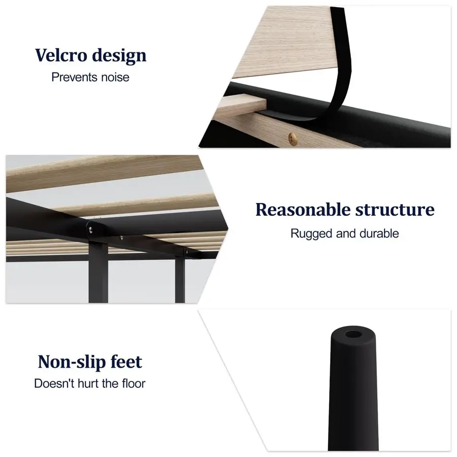 هيكل سرير مع لوح رأسي منجد، إطار سرير بمنصة شديدة التحمل، مقاس كوين مع شرائح خشبية قوية، لا حاجة إلى صندوق زنبركي، ضوضاء