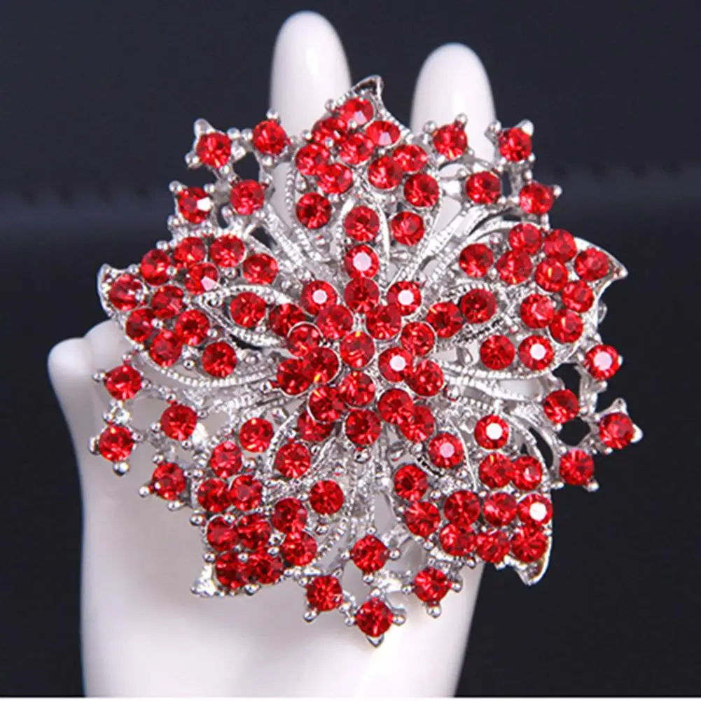 Brilhante strass flor broche pino strass cristal banhado a prata flor redonda peito pinos de metal jóias crachá