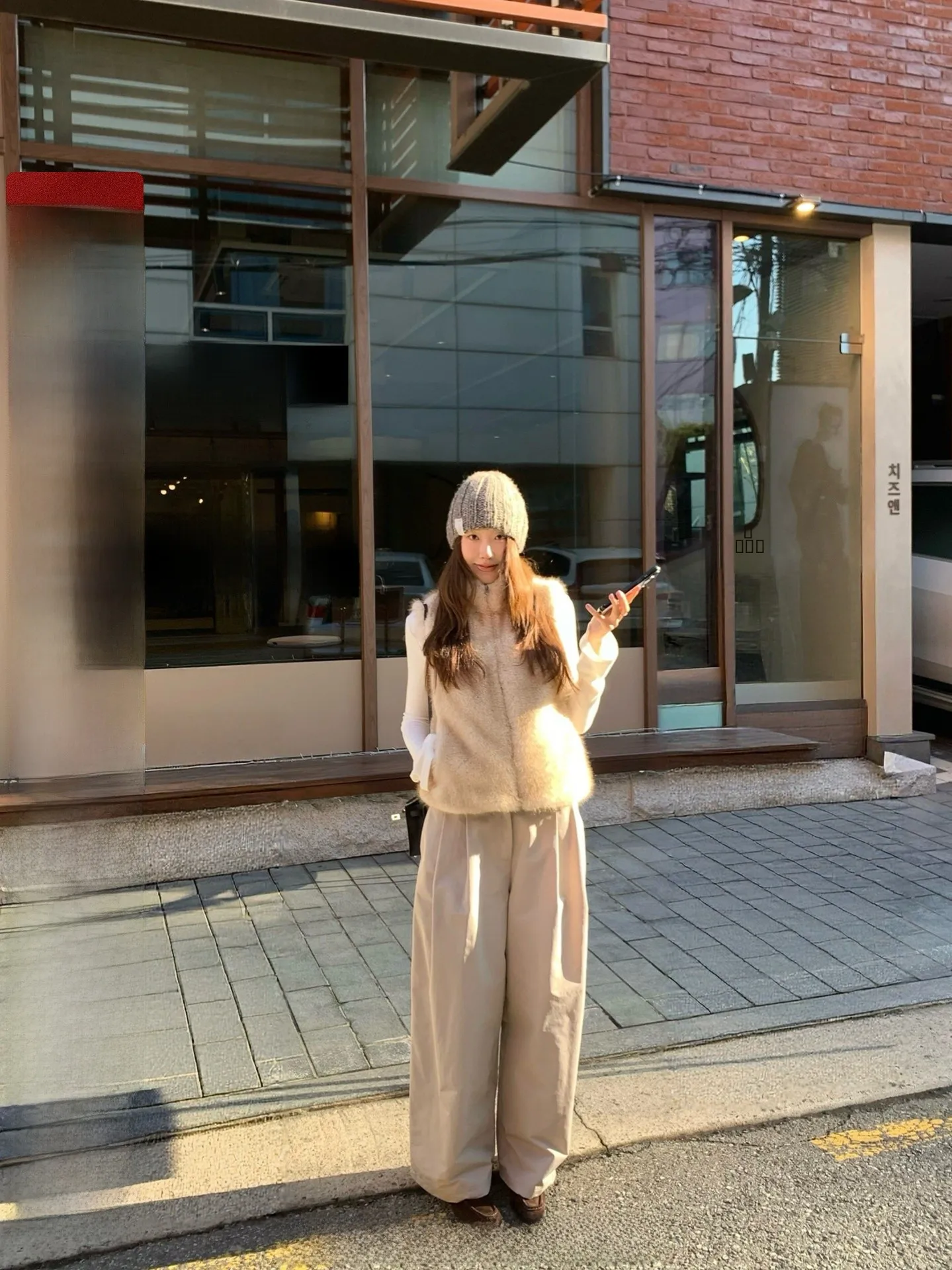 

Ranwear Fce Lined Wide Leg Casual Pants Warm 3D Pleated Waist l Waist Polyester Fiber Casual Sle Pure Color