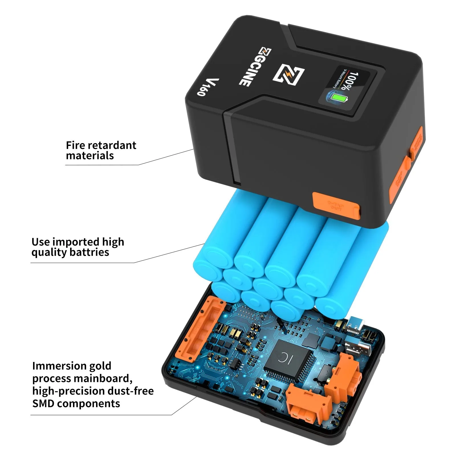 ZGCINE ZG V160 V160 V Mount Battery V-Lock lithium battery for Type-C USB Micro pocket batteries for cameras smartphones laptop