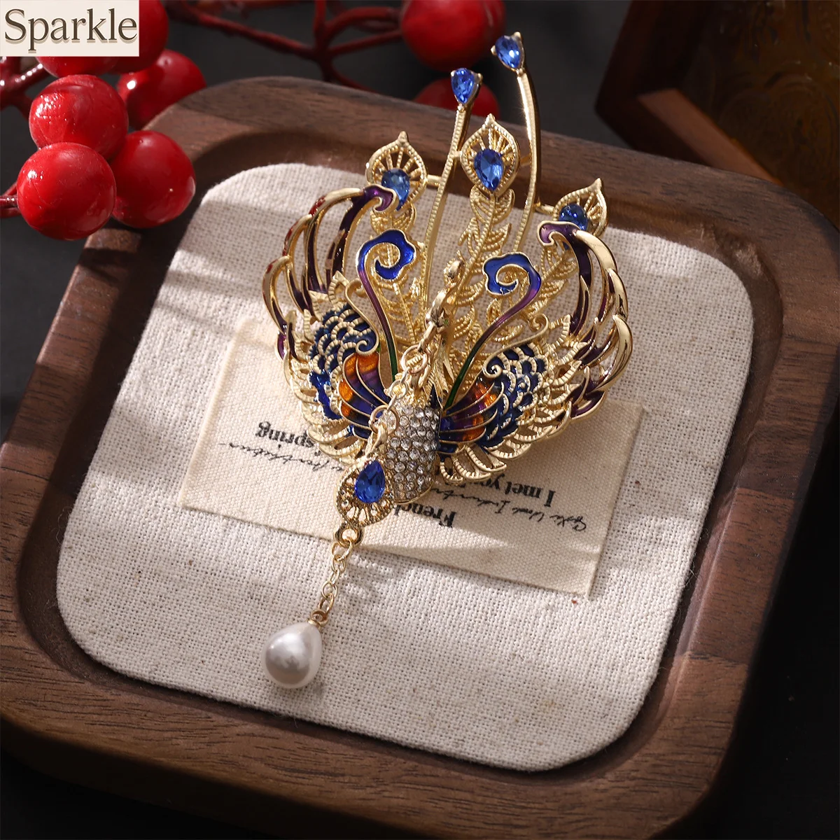 

Chinese Style Fashion Colorful Oil Painting Phoenix Peacock Brooch Zircon Pearl Brooch for Women Luxury Jewelry Accessory Gift